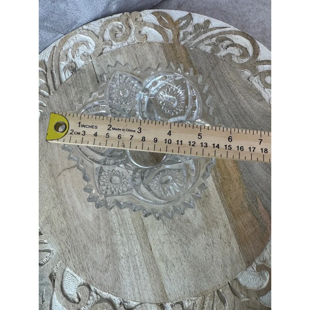 Vintage Clear Pressed Glass Starburst Pedestal Bowl Sawtooth Rim 5.5 Inch